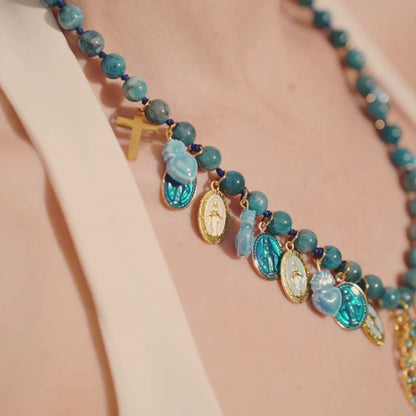 Discover the Elegance of Catholic Jewelry with the Blue Apatite and Virgin Mary Necklace