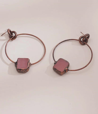 Copper Hoop Earrings with Rose Quartz