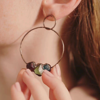 Hoop Earrings with Raw Natural Gemstones