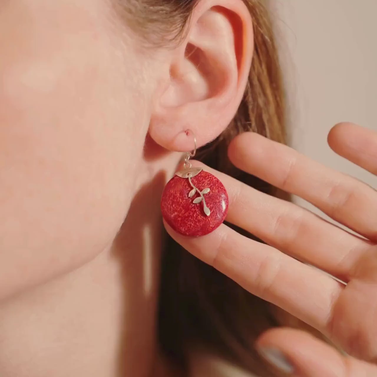 Red Coral Earrings, 925 Silver Earrings, Gift for Girlfriend