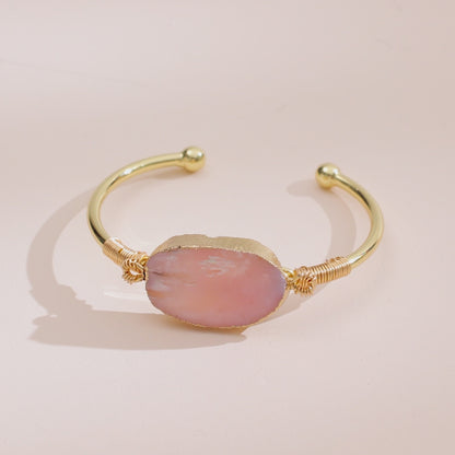 Pulsera bañada en oro de 18 quilates con piedra de ópalo rosa