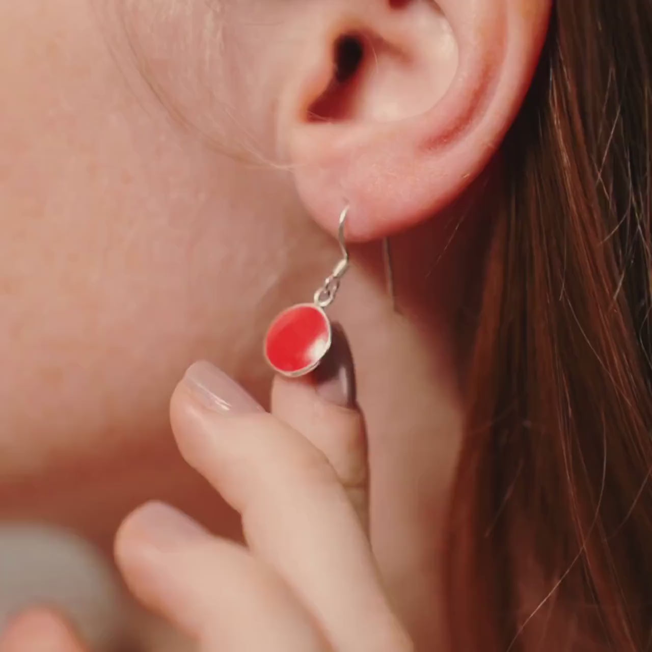 Red Coral Earrings, Minimalist 925 Silver Earrings, Gift for Daughter