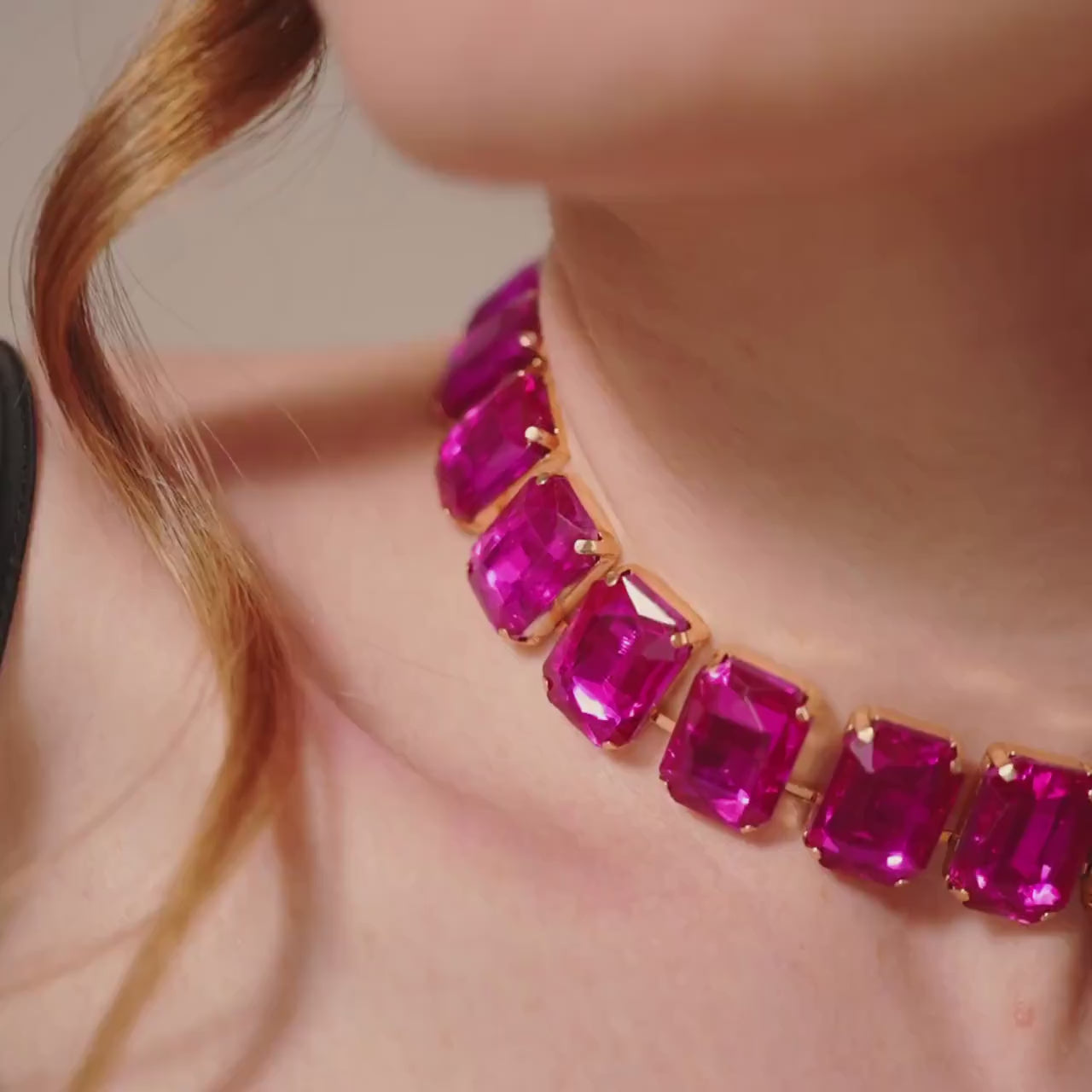 Fashion Collar, CZ Diamond Jewelry, Fuchsia Choker