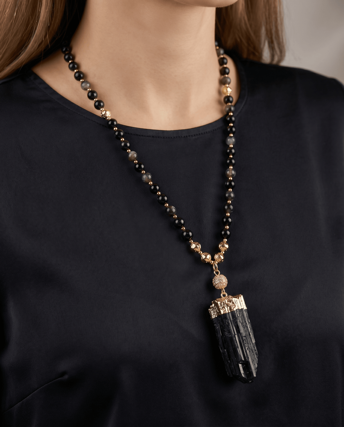 Raw Black Tourmaline Necklace, Protection Jewelry, view 2 – Phoebe's