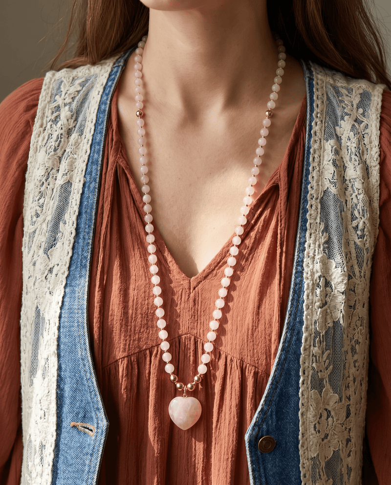 Rose quartz beaded heart necklace – Phoebe's