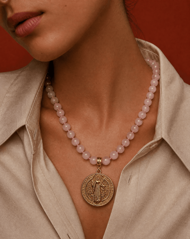 Rose Quartz Saint Benedict Medal Necklace – Phoebe's
