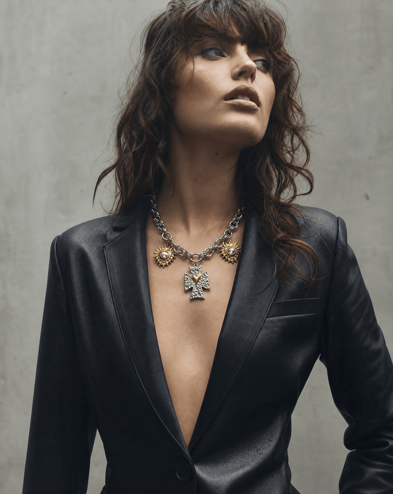 Sacred Heart cross and sunburst charm chain necklace – Phoebe's