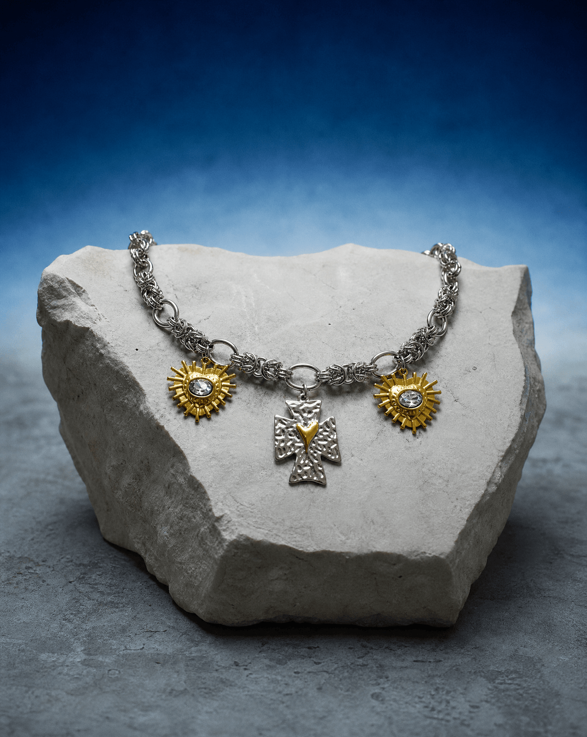 Sacred Heart cross and sunburst charm chain necklace – Phoebe's