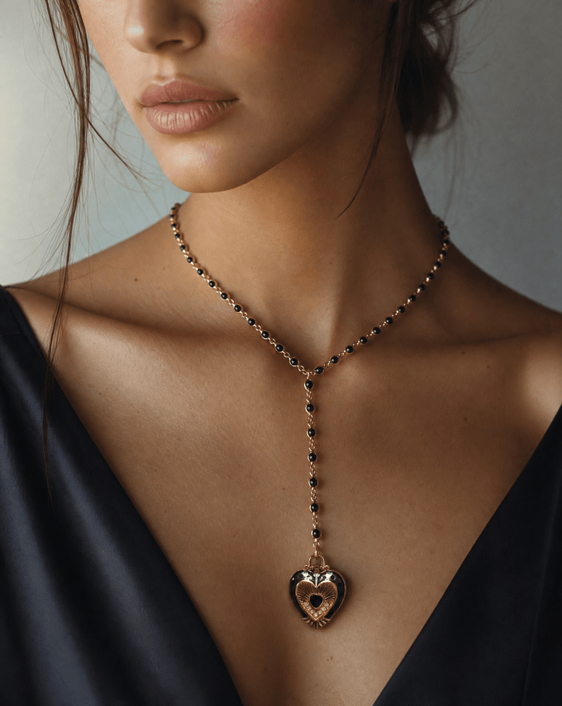 Black and gold Sacred Heart lariat necklace – Phoebe's