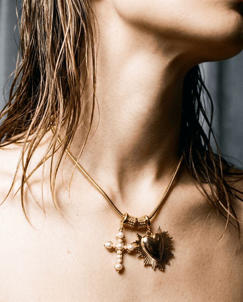 Sacred Heart and pearl cross charm necklace – Phoebe's