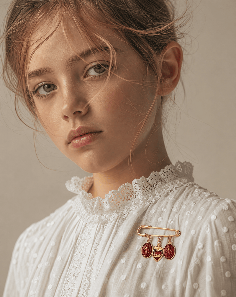 Sacred Heart and Virgin medal statement brooch – Phoebe's