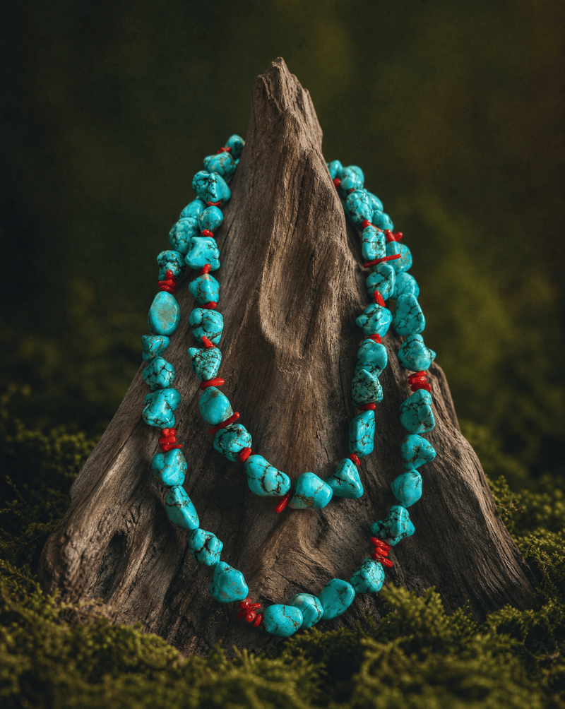 Turquoise and coral heirloom necklace – Phoebe's
