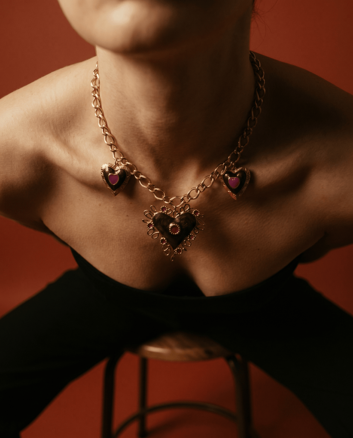 Vintage gold and purple enamel heart necklace – Phoebe's