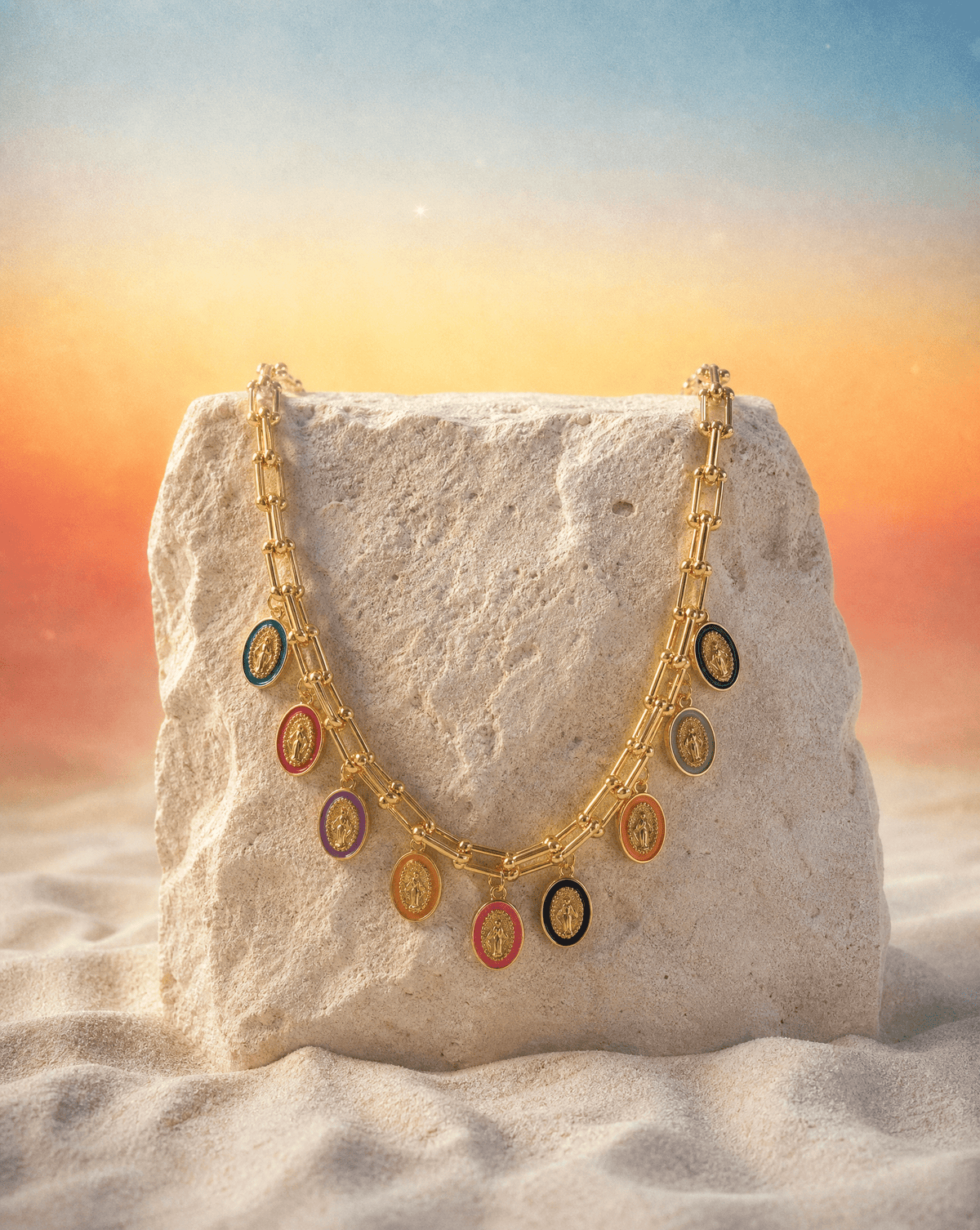 Virgin Mary multicolor charm ball chain necklace – Phoebe's
