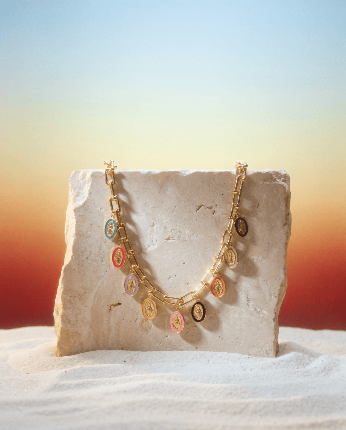 Virgin Mary multicolor charm ball chain necklace – Phoebe's